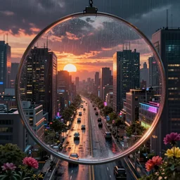 cyberpunk night city road, art by ismail inceoglu, render, detailed, photorealistic, photorealistic cyberpunk rainy night, trending on pixiv, full hd, magic circle, landscape, photorealistic, sunsets, flowers, global illumination, block cities, digital painting, mirrors