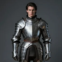 Dungeons and Dragons Portrait of a paladin. Plate Armor. Six foot one, 240 pound, white male, Dark Hair, Green Eyes
