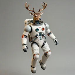 a 1970s book cover of a humanoid deer robot in a spacesuit floating in space in orbit of an alien planet in the style of Moebius