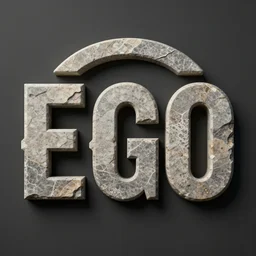 text logo with letters ego made from stone, photorealism, lots of detail, super sharp image, visual plasticity, shading in vray, raytracing