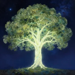 portrait painting of a glowing tree, cosmic background, unreal render cinematic lighting art by bussiere rutkowski andreas rocha