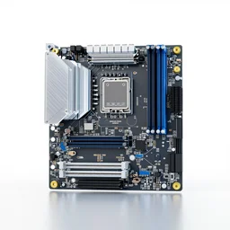 translucent computer motherboard, stylized 3d render, isolated on a pure white background, centered, entire object in frame, sharp focus, soft studio lighting