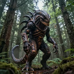 wide angle dslr photograph of a very hairy demogorgon, standing in a forest clearing, epic cinematic lighting, stunning detail