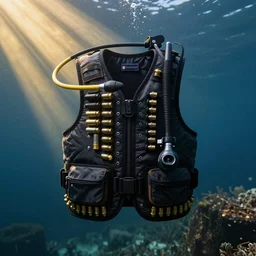 bulletproof vest combined with diving equipment, photography