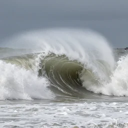 photograph of a big incoming wave at brighton pier, dramatic, looming, hyperrealistic
