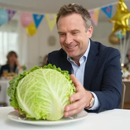 john oliver and a head of cabbage at a birthday party