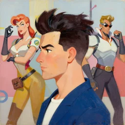 greg manchess portrait painting of 1 9 5 0's pinup characters as overwatchs character, medium shot, asymmetrical, profile picture, organic painting, sunny day, matte painting, bold shapes, hard edges, street art, trending on artstation, by huang guangjian and gil elvgren and sachin teng