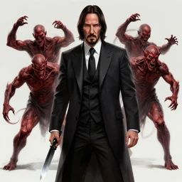 keanu reeves as john wick, doom eternal concept art, killing demons, cinematic