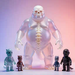 hyperrealistic rendering, fat smooth cronenberg flesh monster transparent kaiju with skull and spine by donato giancola and greg rutkowski and wayne barlow and zdzisław beksinski, product photography, action figure, sofubi, studio lighting, colored gels, colored background
