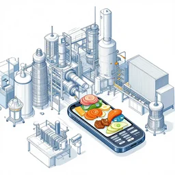 a schematic for a factory designed to turn mobile phones into viable food for non viable humans. extra clean, hyper precise.