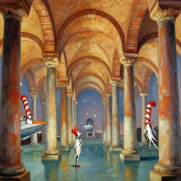 basilica cistern in the style of dr. seuss, starships, painting by brothers hildebrandt