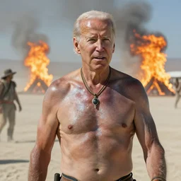 a highly very very detailed photo of Joe Biden with attending Burning Man on the Playa with an Anarcho-primitivist Donald Trump survivalist covered in body glitter, very very detailed, photorealism, Photoshop, very coherent, HD
