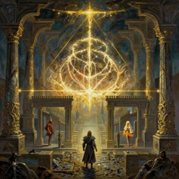 Dark Souls 3 and Elden Ring themed painting of labyrinth by Wlop, fantasy matte painting, golden ratio, trending on cgsociety, cinematic, trending on artstation, highly detailed, vibrant