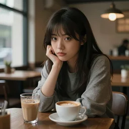 lofi girl in the cafe, stylized, artgerm, artstation, hd, cgsociety, cgi, realistic, dramatic, cinematic, artistic, trending, detailed
