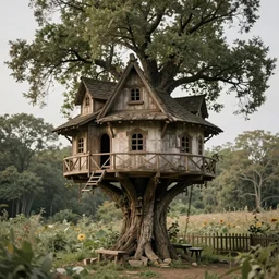 (((((1950s fairy tale cottage tree house castle . muted colors.))))) by Jean-Baptiste Monge !!!!!!!!!!!!!!!!!!!!!!!!!!!