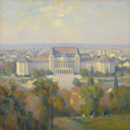 a beautiful oil painting of bucharest with impressionist in a serene landscape above with a horizon line in the upper third by john howe and albert bierstadt and alena aenami and dan mumford and dave noton, unreal engine, trending on behance