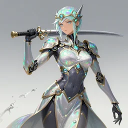 anime iridescent opal cyborg shinobi, intricate ornate details, morandi color scheme, fantasy, elegant, highly detailed, wide angle, digital painting, artstation, concept art, smooth, sharp focus, illustration, wallpaper, dynamic pose, splash art, league of legends, art by artgerm and greg rutkowski and bo chen and jin xiaodi