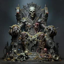 airbrushed awful mold overruning throned machine, by jack kirby, kelly freas, geof darrow, alex ross, fine art masterpiece baked at 3 0 0 f, dark matte painting, cold lighting, aged with radiation, award winning horror, photorealistic render, cinematic