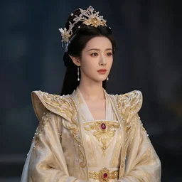 photo of a real-life beautiful elven queen with ornate robes and crown