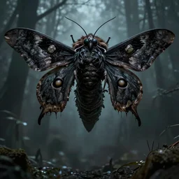 a realistic character design of the mothman, creepy, horror vibe