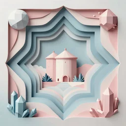 abstract geometric art, optical illusion, crystals, crystal formation, quartz, silo, shapes and colours, paper cut out, sense of depth, pastel colour palette, just beautiful