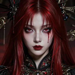 close up portrait of a woman, hyper detailed, red highlights, masterpiece, ornate dark, junji ito, katsuhiro otomo, shintaro kago, cgsociety
