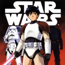 star wars illustration in the style of yoshitaka amano, 1 9 7 7 anime, 4 k, remastered, high resolution, 2. 3 5 : 1 ratio