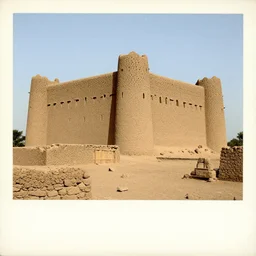 high quality photograph of the ruins of old west african castle made of mud bricks, photochrom print, postcard, 1 8 9 0.