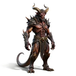 battle-worn demon with horns, high detail digital art, full body, standing, isolated on a pure white background, centered, whole figure in frame, sharp focus, studio lighting