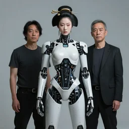 fine art portrait mid shot minimal cyborg mech fembot by ilm and bill sienkiewiczand emmanuel shiu, zaha hadid, mgxs, neo - futuristic tactical geisha, studio, mamiya 6 5 mm, iso 4 0 0, f / 5. 6, hyperrealism, studio lighting, studio, high detail, sharp focus, trending on artstation, cgsociety
