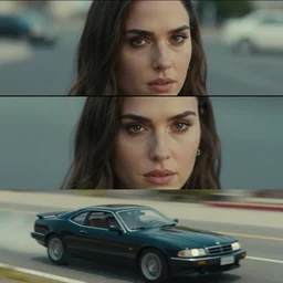 beautiful three point perspective film still of gal gadot car chase in matrix, extreme closeup portrait in style of frontiers in hyperrealism miniature model photography fashion seinen manga edition, miniature portrait, eye contact, tilt shift style scene background, soft lighting, kodak portra 4 0 0, 8 k, macro, cinematic style by emmanuel lubezki