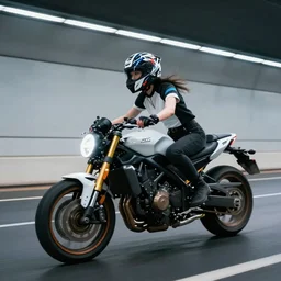 photo of a woman speeding on a motorcyle with a helmet inside of a tunnel, neo - future, highly detailed environment, depressing, lonely, movie, movie screengrab, noir, heavily detailed face, backlighting, elegant, in the style of wong kar - wai