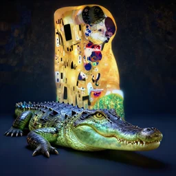 glowwave portrait of crocodile, au naturel, hyper detailed, digital art, trending in artstation, cinematic lighting, studio quality, smooth render, unreal engine 5 rendered, octane rendered, art style by klimt and nixeu and ian sprigger and wlop and krenz cushart.