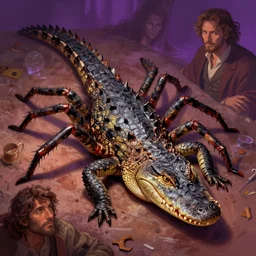 terrifying alligator monster as a giant spider. digital art by eugene de blaas, ross tran, and nasreddine dinet, vibrant color scheme, intricately detailed, in the style of romanticism. artstation, greg rutkowski