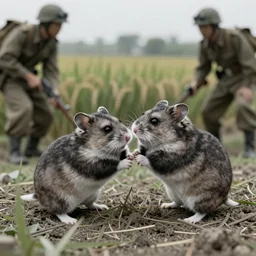 hamster fighting in the rice fields alongside us soldiers in the vietnam war, black and white, eddie adams, david burnett, robert capa, al chang, niel davis, marc riboud