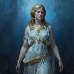 goddess of atlantis. blueish atmospheric lighting. highly detailed painting by greg rutkowski.