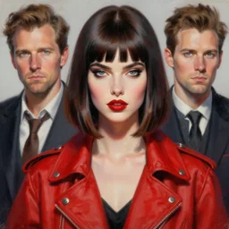 a ultradetailed beautiful painting of a stylish woman with bangs in a red jacket, by greg rutkowski, conrad roset and ilya kuvshinov trending on artstation