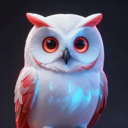 glowing owl, white, red and blue colours, highly detailed, digital art, sharp focus, trending on art station