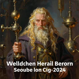 An illustrative painting of A wizard of machines