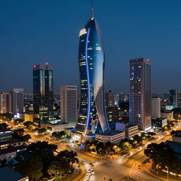 nigeria lagos night scene big city view future realistic style with futuristic buildings