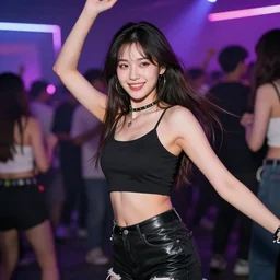 a beautiful girl dancing at a rave, photorealistic, 4k