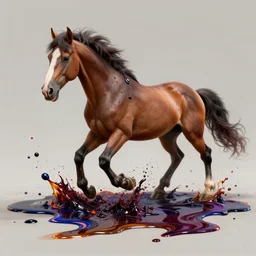a melting horse turning into a puddle of colorful tar and oil and is struggling to escape its inky fate, hyper detailed, masterpiece, artstation, advanced lighting technology, stylized yet realistic surrealism, 4 k wallpaper