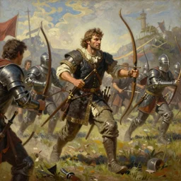 ( ( a beautiful 8 k photorealistic masterpiece oil painting ) ( of ( man stuck in the age of empires 2 game ) ( knights and archers are chasing him ) ) ( hyperrealism ) ( 1 6 k ) ( trending on artstation )