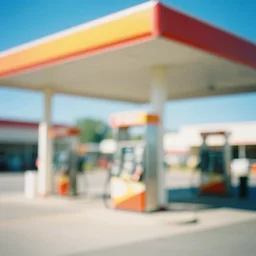 blurry vibrant dream like photo of a gas station in broad daylight taken using dream recording device
