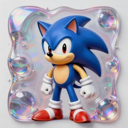 a stylized painting of sonic the hedgehog late 9 0 s club style, holographic translucent plastic, biomorphic, hard surface render, trance album cover