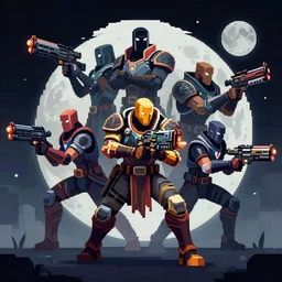 1 6 bit art style destiny 2 guardians with nerf guns running around on the moon