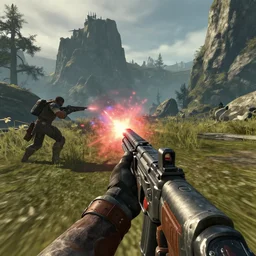 first person view of a Giant shooting you with a laser rifle, Skyrim Gameplay