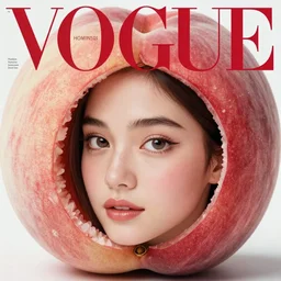 vogue magazine, elle magazine, anime korean natalie portman face inside large fruit peach slice, ilya kuvshinov, greg rutkowski, john singer sargent, anime, trending on artstation, intricate