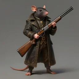 a highly detailed illustration of a rat wearing a long coat holding a wooden shotgun, dramatic standing, intricate, elegant, highly detailed, centered, digital painting, artstation, concept art, smooth, sharp focus, league of legends concept art, wlop