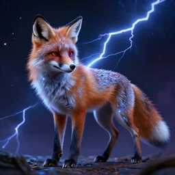 cosmic alien lightning fox , Alex grey, realistic 4k deep color